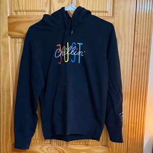 Men's Black Hoodie with Multicolor 'Just' Design